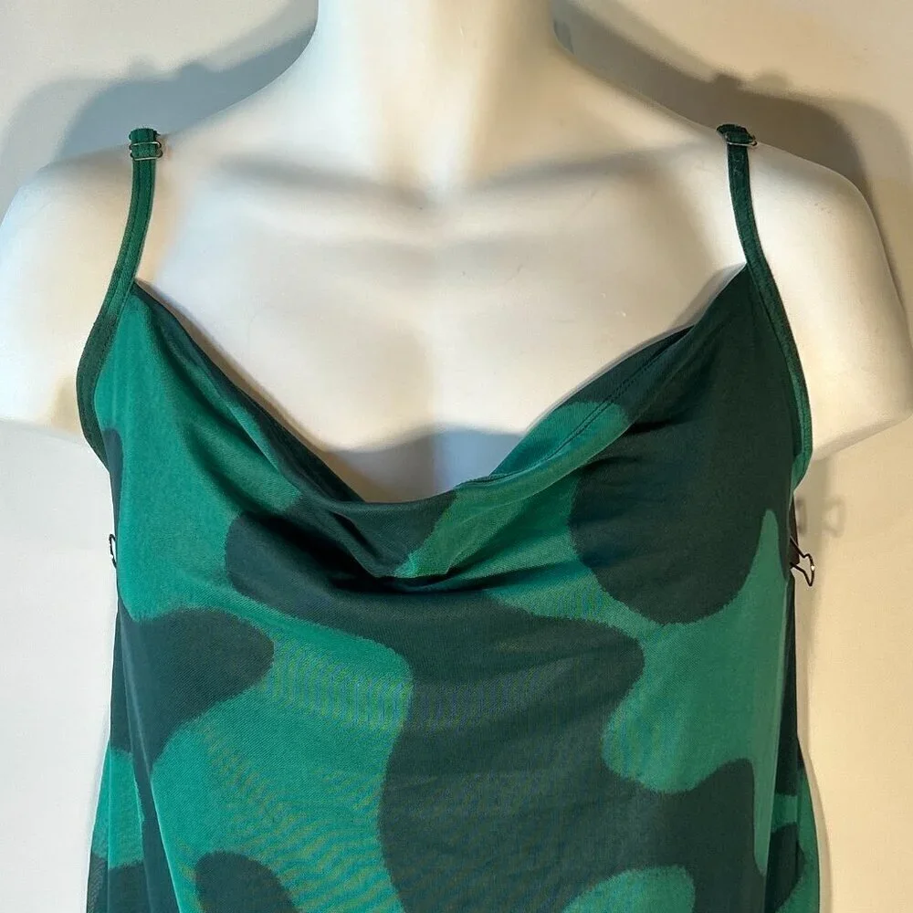 Ava & Viv SZ 2X  Green Abstract Print Midi Slip Dress Mod Maximalism Modern Y2K